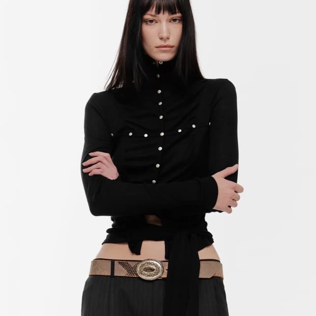 LENA SHIRRING HIGH NECK TOP (BLACK)