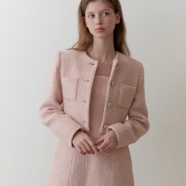RE_L 리엘 디어 트위드 울 자켓_핑크