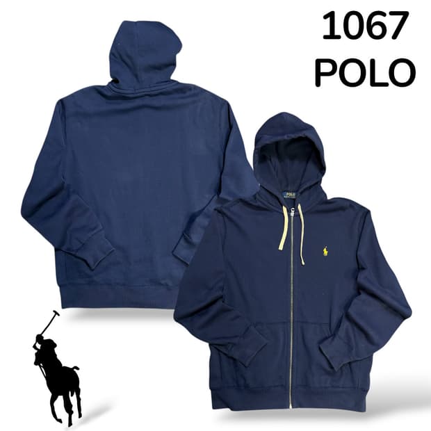 폴로 옐로우 로고 네이비 후드집업 L