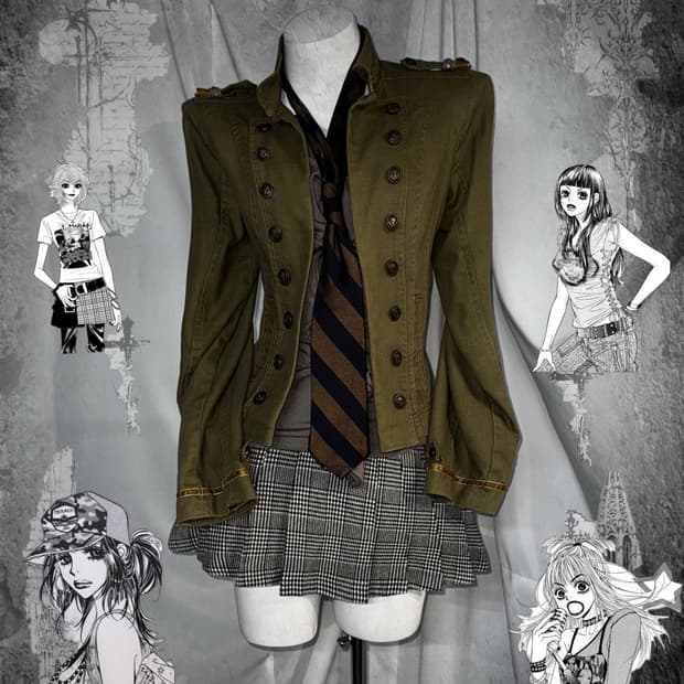 나폴레옹자켓 Y2k 카키 그런지 셔링 코디세트 