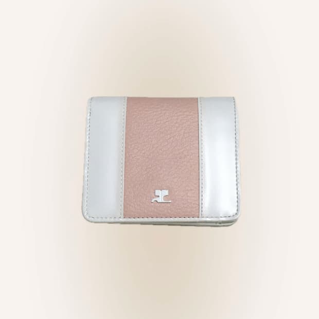 [미사용] 꾸레쥬 핑크 레더 로고 반지갑