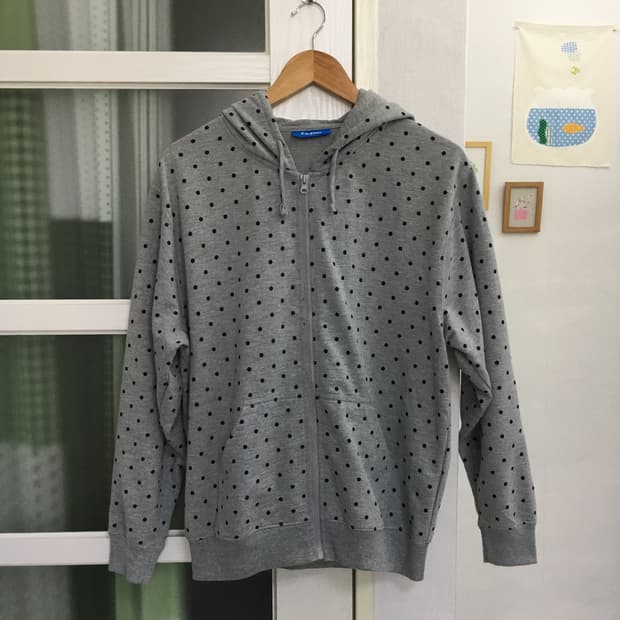 그레이 도트 후드집업