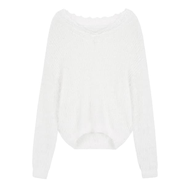 클리시어 블러쉬 레이스 오프숄더 니트 화이트