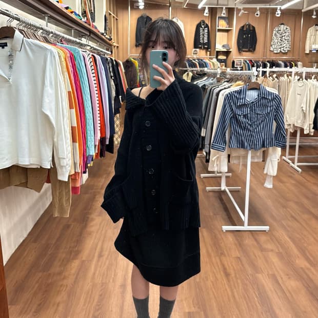 도나카란 뉴욕 숄카라 니트 가디건 블랙