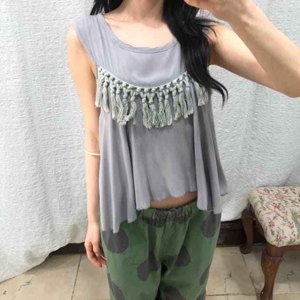 Cloud gray tassel sleeveless