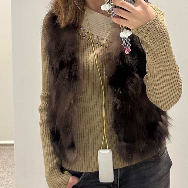 ST. JOHN SPORT 배색 니트 탑 아일렛 니트