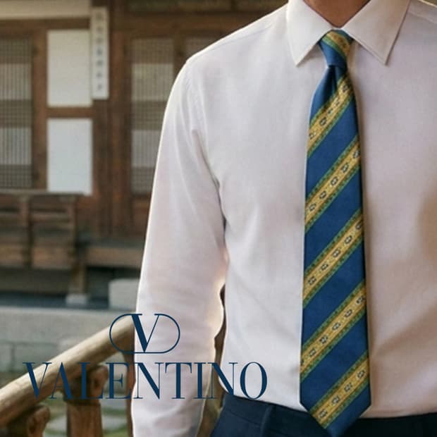 발렌티노 실크 블루 자카드 패턴 넥타이 9.6cm A+등급 K2581
