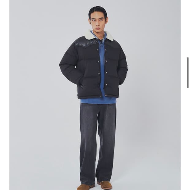 shearling western down jacket black (XL)