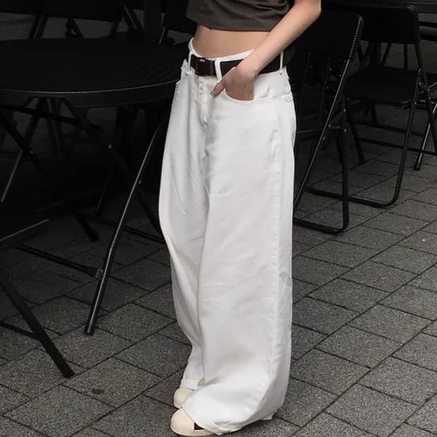 화이트 와이드 데님팬츠