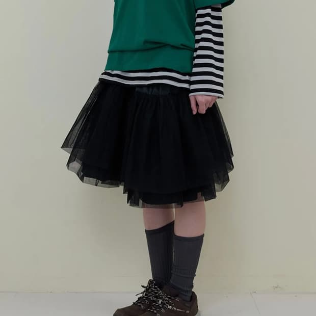 노컨텐츠 메쉬 플레어 스커트 블랙