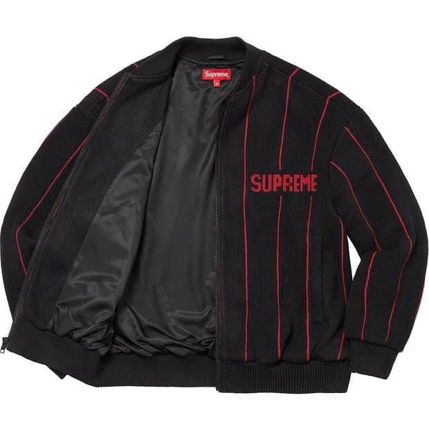 슈프림 핀스트라이프 바시티 집업 스웨터 미듐