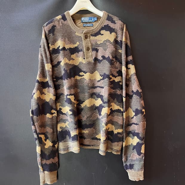 아카이브 폴로 랄프로렌 멀티 스트럭쳐 자카드 코튼/실크 카모 헨리넥 