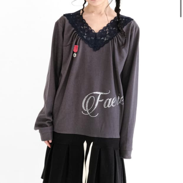 lace V neck pleats dress (black)