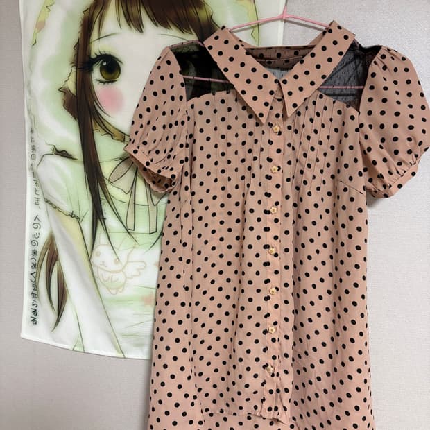 도트 핑크 레이스 빈티지 갸루 하라주쿠 반팔 셔츠