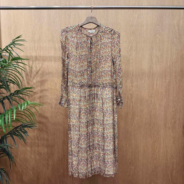 이자벨마랑 에뚜왈 플로럴 패턴 쉬폰 롱 원피스 셔링 디테일 멀티컬러