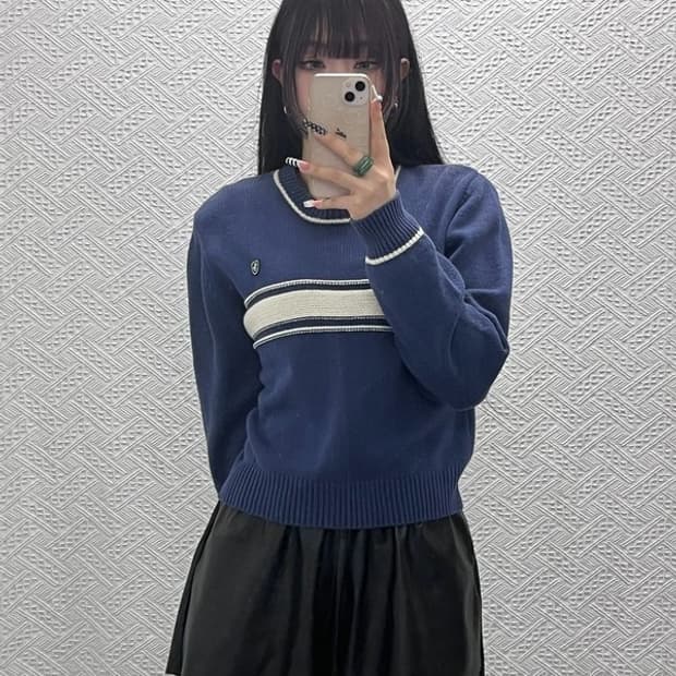 마리테 프랑소와 저버 캐주얼 레트로 배색 니트 M C10342