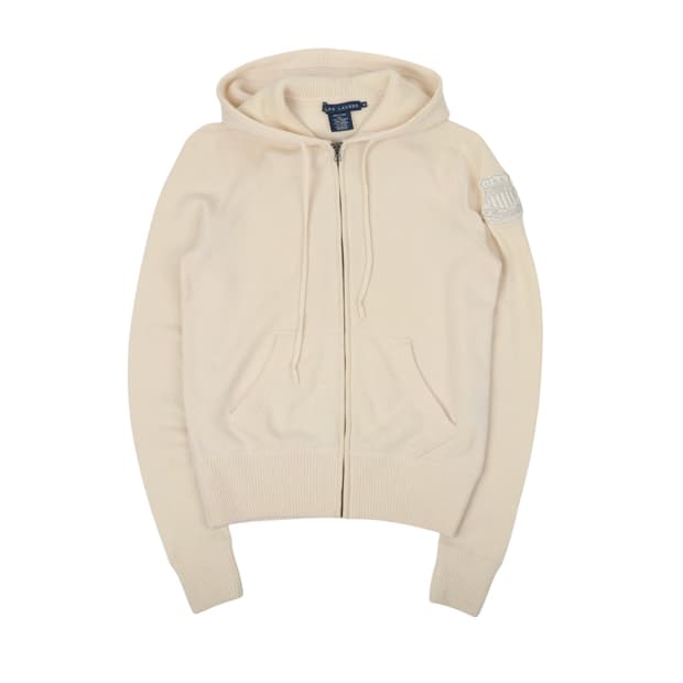 폴로 아이보리 캐시미어 100 니트 후드집업