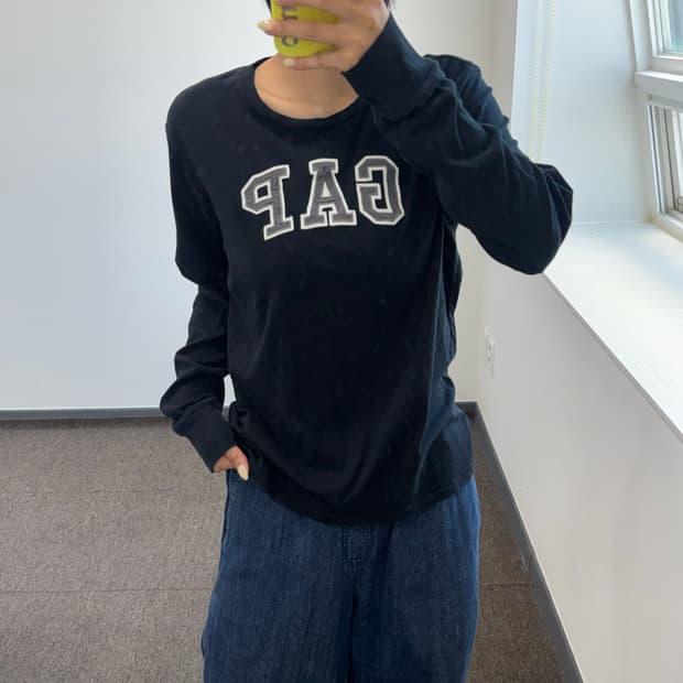Gap 갭 차콜 로고 네이비 롱슬리브 