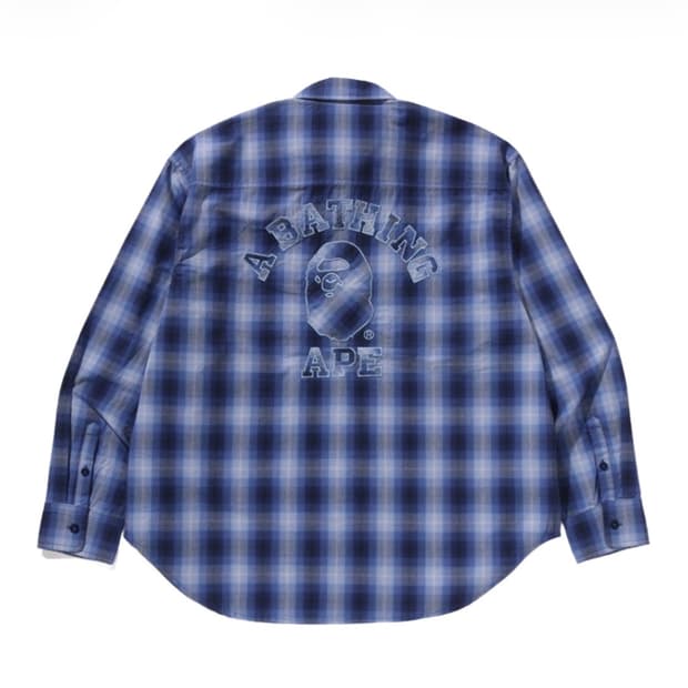 베이프 옴브레 체크 컬리지 릴렉스드 핏 셔츠 네이비 xl