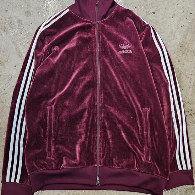 아디다스 벨벳 벨루어 트랙탑 버건디 2XL