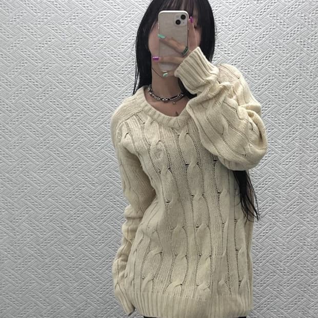 아베크롬비 폭닥 여리핏 꽈배기 케이블 울 니트 L C07224