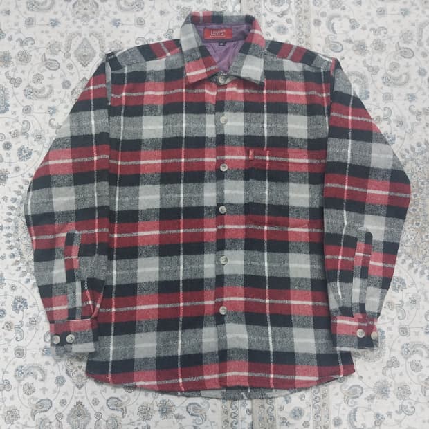 리바이스 레드/블랙 체크 플란넬 셔츠 M