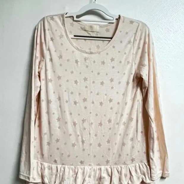 빈티지 별무늬 살구 프릴 레이어드 티셔츠