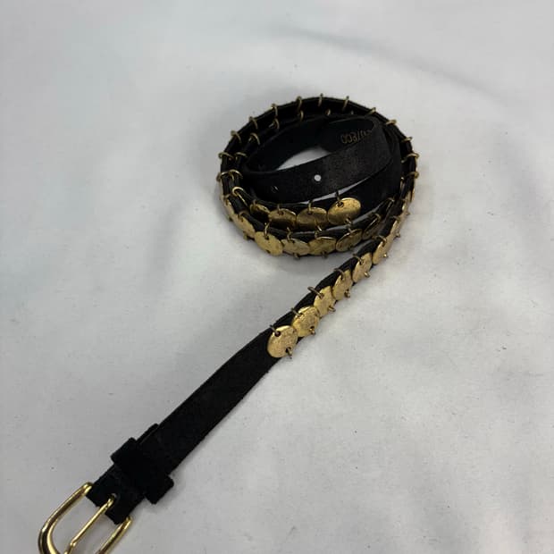 ZARA 골든 스터드 워시드 레더 블랙 벨트