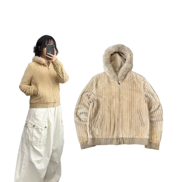 Y2K 퍼 울프조 코듀로이 후드집업