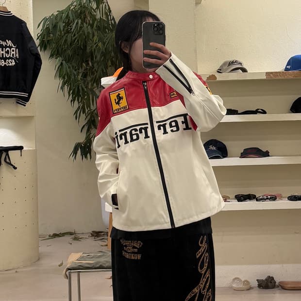 빈티지 페라리 빅로고 레이싱 레더 자켓 U310