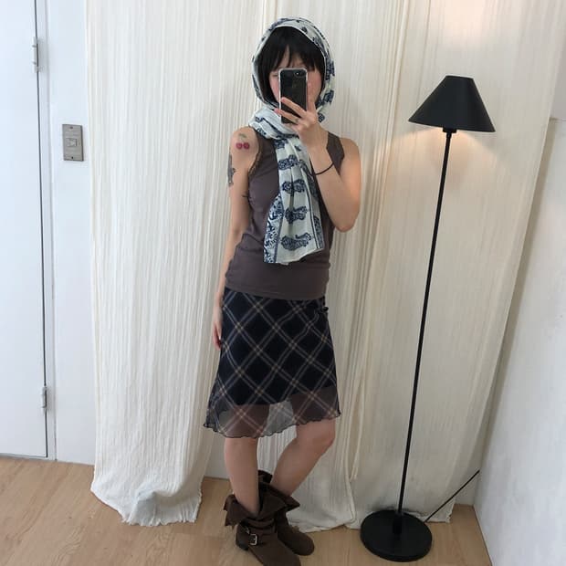 vintage sheer check midi skirt