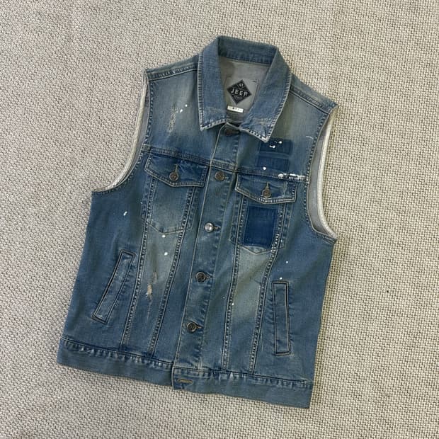 90 지프 빈티지 패치 데님 조끼 0407D