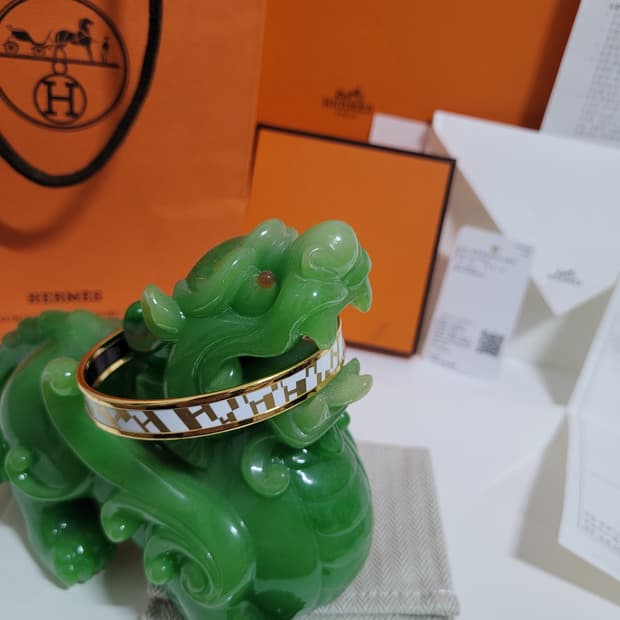 에르메스 OPH 에나멜 뱅글 클릭 H 팔찌 화이트 금장