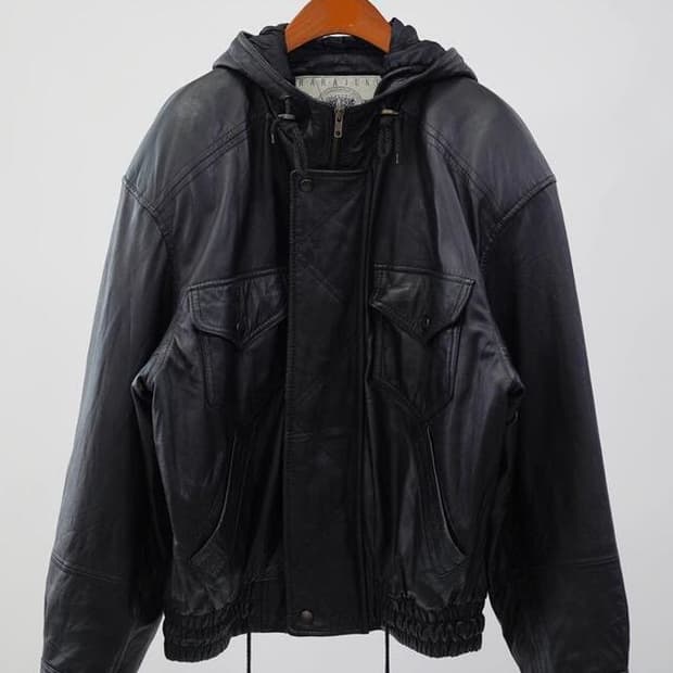 90s 하라주쿠 레더 후드 봄버 자켓