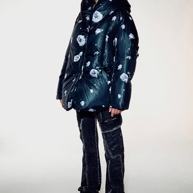 오픈와이와이 FLOWER BLANKET PUFFER (BLACK)