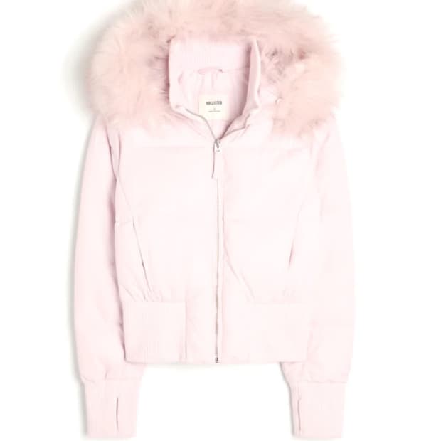 홀리스터 핑크 패딩 퍼 트림 푸퍼 숏패딩