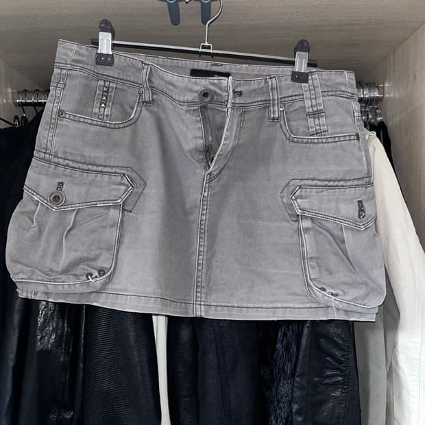 Y2k 펑크 스터드 포켓 디테일 카고치마 그레이