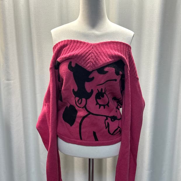 핑크 베티붑 오프숄더 니트