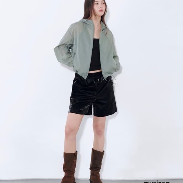 무탠다드 시어 후디드 윈드브레이커 자켓 민트 그레이