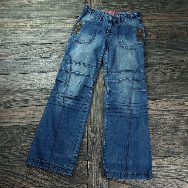 [빈티지] 워시드 바이커 디테일 데님 팬츠 청바지 M17847