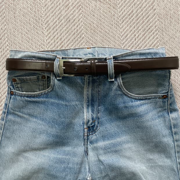 빈티지 실버버클 브라운 레더 벨트 