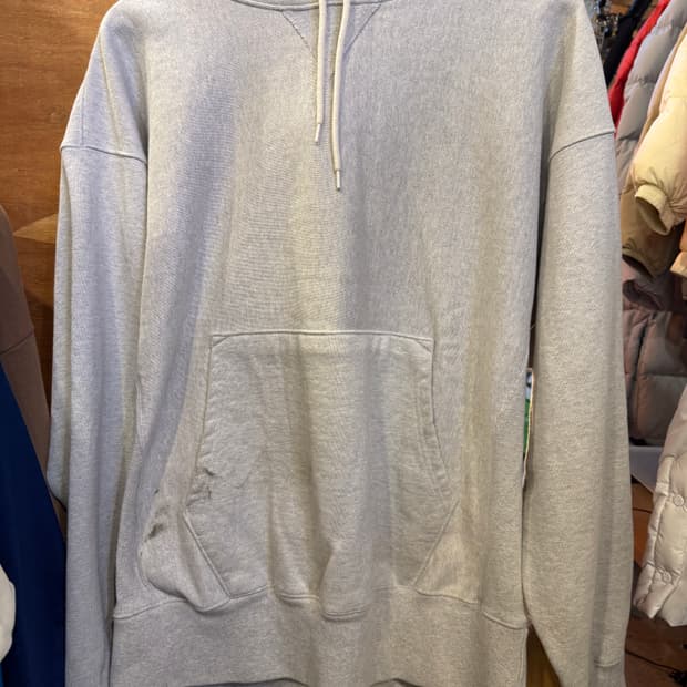 아웃스탠딩 무지 그레이 후드티