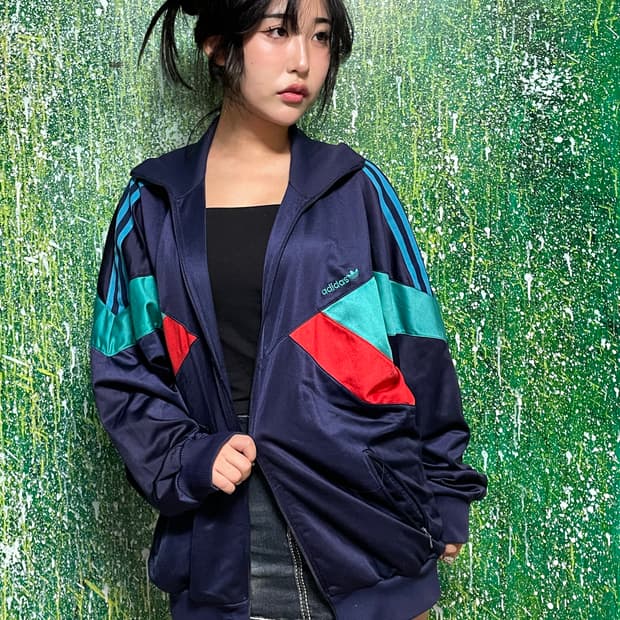 80s 아디다스 네이비 배색 올드스쿨 오버핏 져지 110