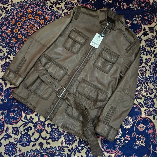 레노마(renoma) 브라운 램스킨 벨티드 가죽자켓 L size