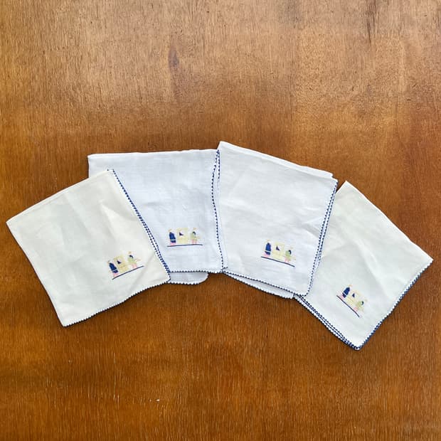 [Vintage] Hand Embroidered Line Napkin
