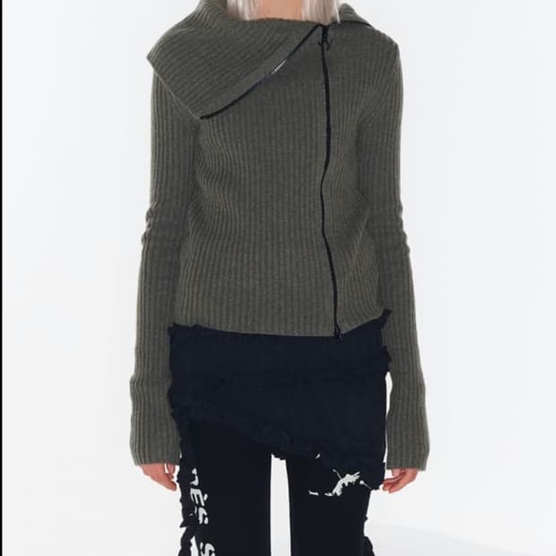 오픈와이와이 터틀넥 니트집업 카키 사이즈1