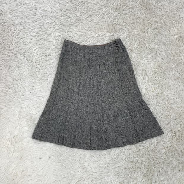 빈티지 그레이 울 플레어 미디 스커트