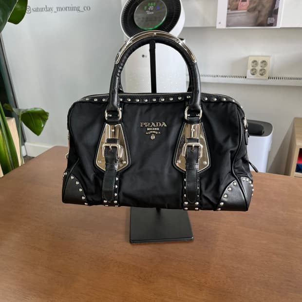 프라다 나일론/레더 스터드 토트백
