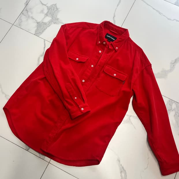 예스아이씨 레드 코듀로이 셔츠 L