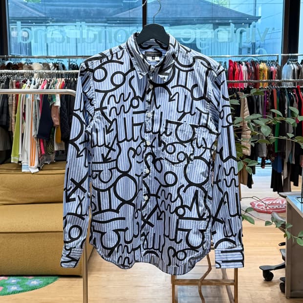 꼼데가르송 옴므 플러스 AD2012 블루 스트라이프 패턴 셔츠 